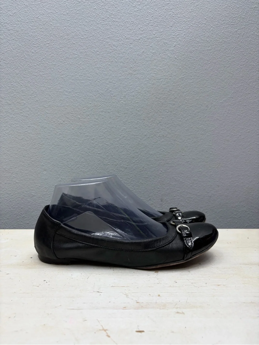 AGL Black Leather Monika Round Toe Flats Size 38